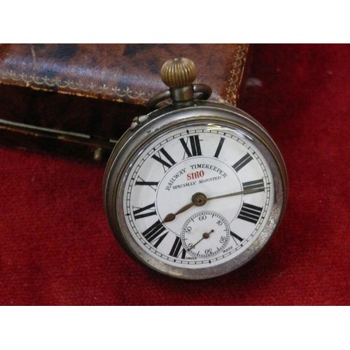 15 - Siro Railway Timekeeper regulator pocket watch, with a white dial, roman numerals and second dial. A... 