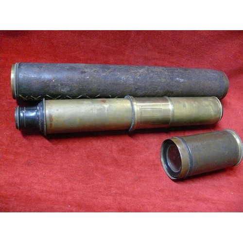 12 - Fine quality 19thC Brass Night Telescope with a leather sleeve, engraved on the pull with the maker'... 