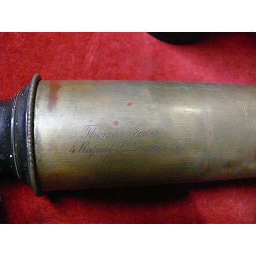 12 - Fine quality 19thC Brass Night Telescope with a leather sleeve, engraved on the pull with the maker'... 