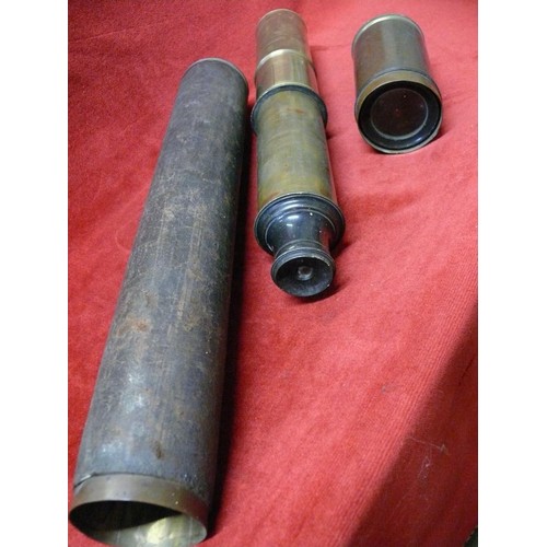 12 - Fine quality 19thC Brass Night Telescope with a leather sleeve, engraved on the pull with the maker'... 