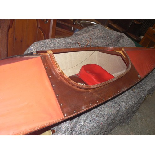 418 - Vintage Swift skin on frame kayak, with wire operated foot pedal rudder and paddles.