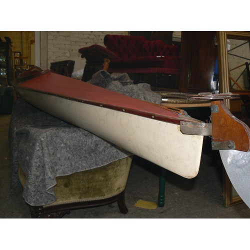 418 - Vintage Swift skin on frame kayak, with wire operated foot pedal rudder and paddles.