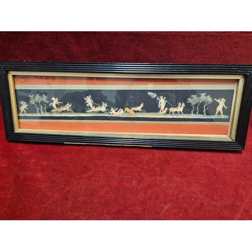 35 - Italian Pompeii La Corsa Francione Gouache painting in frame, depicting cherubs, chariots & deer.