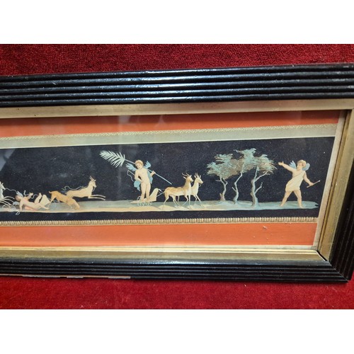 35 - Italian Pompeii La Corsa Francione Gouache painting in frame, depicting cherubs, chariots & deer.