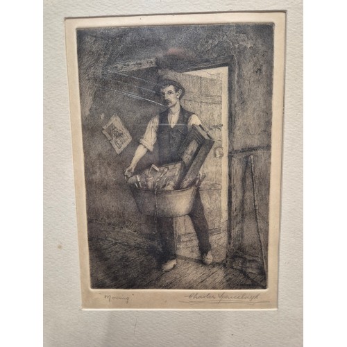 36 - 'Moving' - An early 20thC Etching by Charles Spencelayh, framed and signed by the artist in pencil. ... 