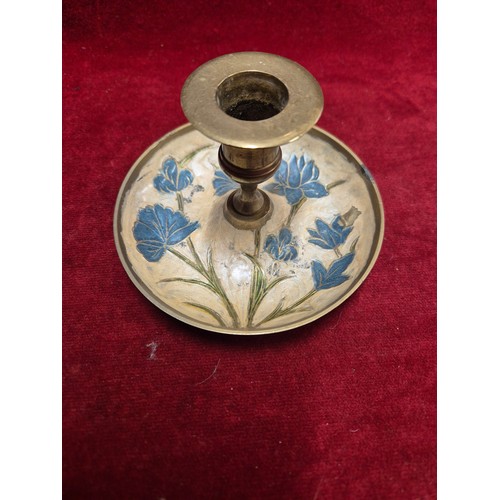 39 - 2x art nouveau enamelled metal ware items, including a brass chamber stick with flowers, together wi... 