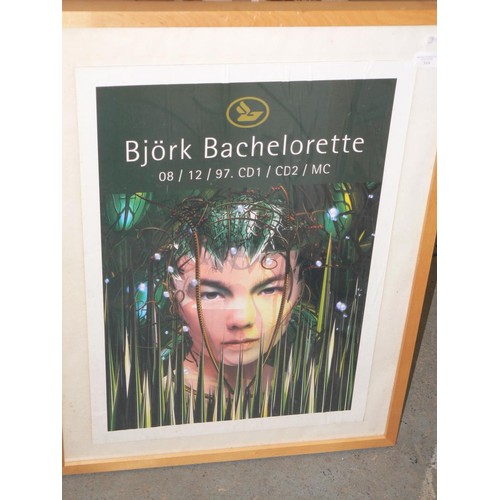 Pair of framed Bjork promotional music posters, for Bjork