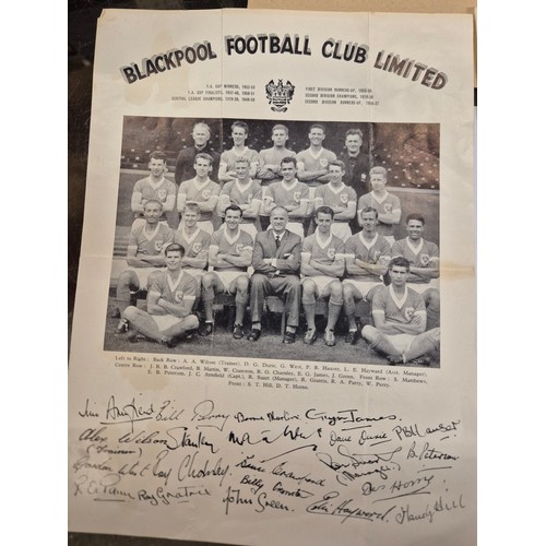 14I - 2x sheets of 1950's football signatures - Aston Villa and Blackpool, together with 3x tickets for To... 