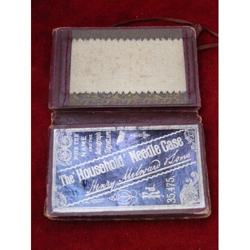 20 - The Household Needle Case from Henry Milward & Sons, Redditch. A maroon tooled leather and card need... 