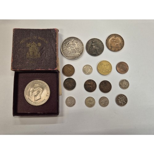 14G - Small collection of coins, including Festival of Britain crown piece in box.