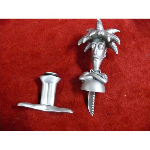 77 - THE SIMPSONS PEWTER BAR SET WITH CORKSCREW, BOTTLE OPENER, BOTTLE STOPPERS AND FRUIT KNIFE IN THE SH... 