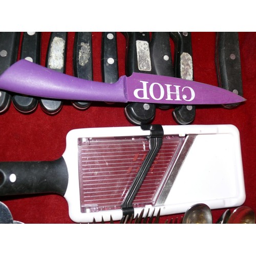 100 - A SET OF DENBY ROMANY CUTLERY PLUS A SELECTION OF VERY GOOD QUALITY KITCHEN KNIVES