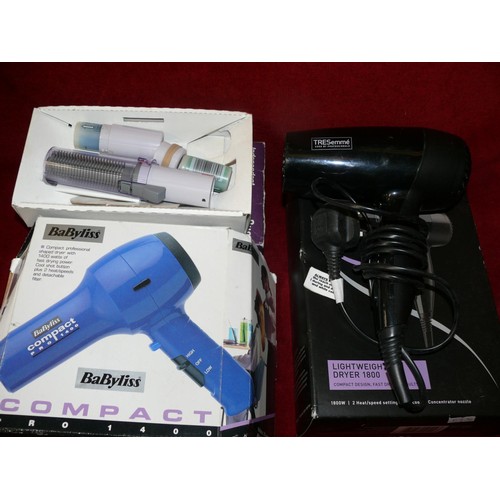 118 - TRESEMME LIGHTWEIGHT DRYER 1800 PLUS BABYLISS COMPACT DRYER AND BRAUN INDEPENDANT STYLE N GO ALL IN ... 