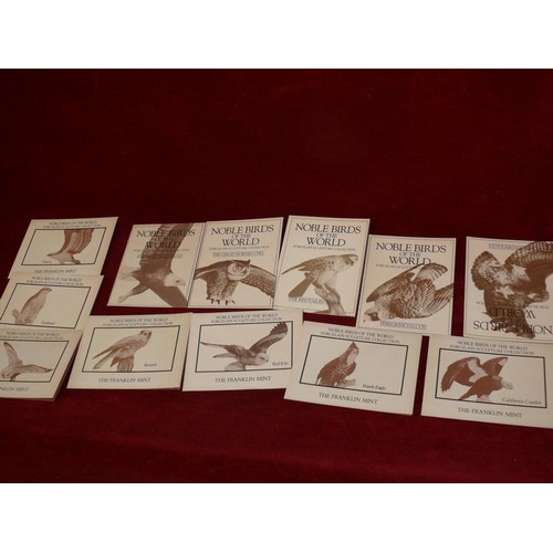 137 - SET OF 12 FRANKLIN MINT PORCELAIN FIGURES OF NOBLE BIRDS WITH INFORMATION CARDS