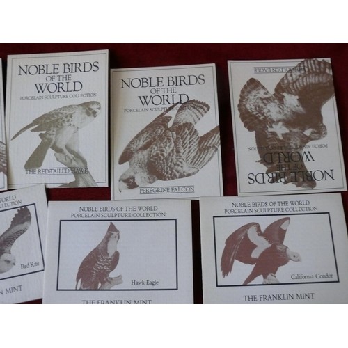 137 - SET OF 12 FRANKLIN MINT PORCELAIN FIGURES OF NOBLE BIRDS WITH INFORMATION CARDS