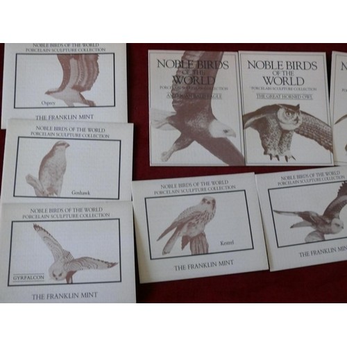 137 - SET OF 12 FRANKLIN MINT PORCELAIN FIGURES OF NOBLE BIRDS WITH INFORMATION CARDS