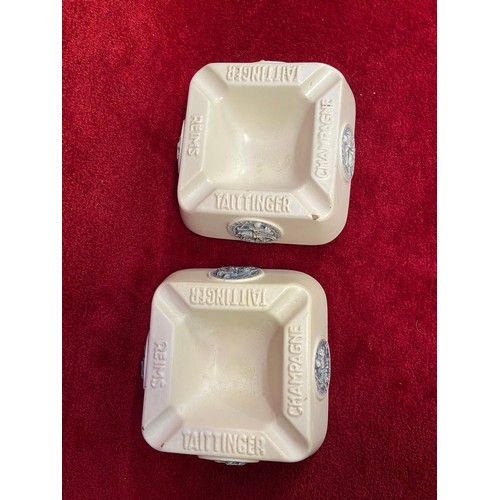 414 - Pair of vintage French ceramic bistro advertising ashtrays, modelled with relief lettering and round... 