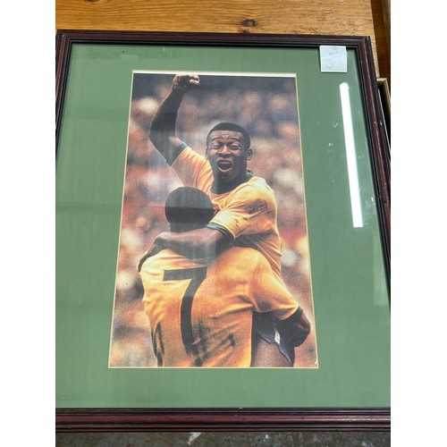 328 - 3 SPORTING PHOTOS IN MATCHING FRAMES, 2 OF MUHAMMAD ALI AND 1 PELE