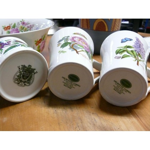 176 - COLLECTION OF DECORATIVE CHINA TO INCLUDE PORTMEIRION MUGS, FURNIVALS PLATE, LIMOGES BOWL ETC