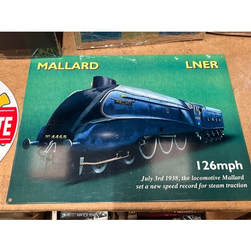 315 - 2 METAL WALL SIGNS 1 GREEN FEATURING LNER MALLARD AND 1 MANITOU AND PIKE'S PEAK RAILWAY OF COG WHEEL... 