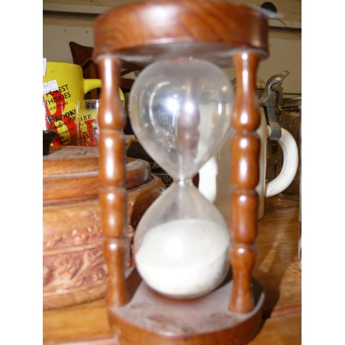 226 - WOODEN TREEN EGG TIMER AND CARVED BOWL