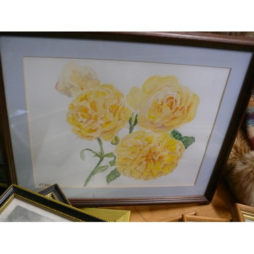 240 - COLLECTION OF FRAMED WATERCOLOURS, PRINTS, FRAMES AND NEW ARTISTS CANVAS