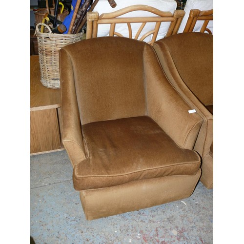 337 - PAIR OF VINTAGE CLUB CHAIRS UPHOLSTERED WITH VELOUR FABRIC