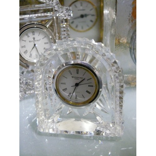 366 - 2 WATERFORD CRYSTAL MANTLE CLOCKS PLUS A GLASS CLOCK BY WIESENTHALHUTTE