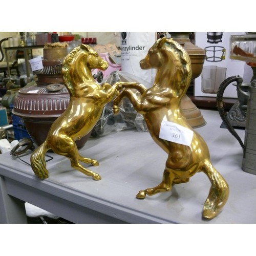 361 - PAIR OF HEAVY BRASS PRANCING HORSES