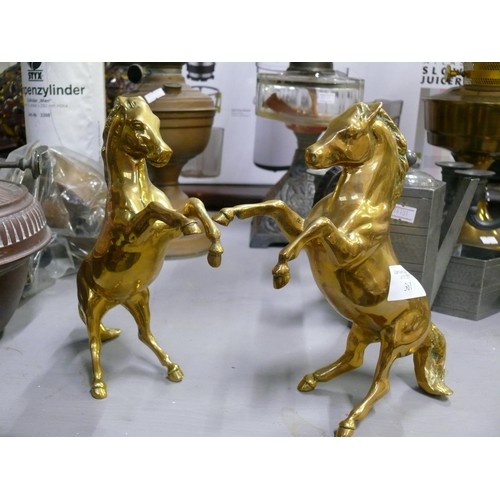 361 - PAIR OF HEAVY BRASS PRANCING HORSES