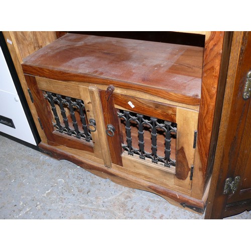 433 - VINTAGE SOLID WOOD CABINET WITH SHELF AND CUPBOARD WITH METALWORK DOORS