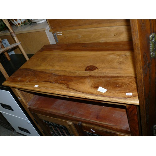 433 - VINTAGE SOLID WOOD CABINET WITH SHELF AND CUPBOARD WITH METALWORK DOORS