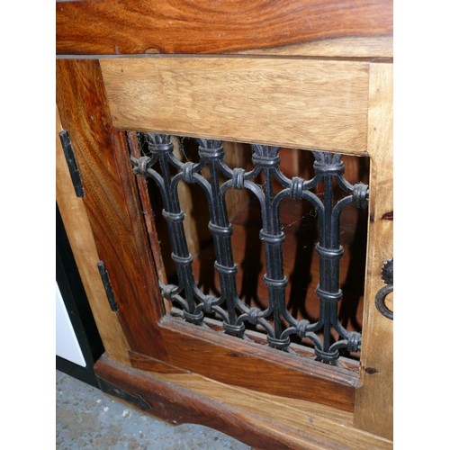 433 - VINTAGE SOLID WOOD CABINET WITH SHELF AND CUPBOARD WITH METALWORK DOORS