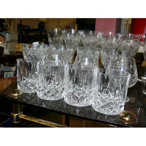 247 - COLLECTION OF CRYSTAL GLASSES TO INCLUDE 3 SETS OF 5 WINE, 3 BRANDY AND 4 WHISKY TUMBLERS