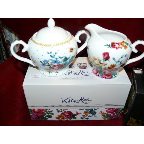 270 - 2 'THE GODFATHER' CERAMIC MUGS AND A KATIE ALICE PORCELAIN SUGAR BOWL AND CREAMER, ALL BOXED AS NEW