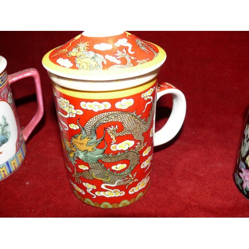 277 - 3 ORIENTAL CERAMIC LIDDED MUGS