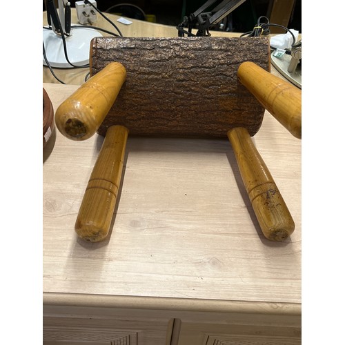 461 - SMALL 4 LEGGED WOODEN STOOL WITH BARK UNDERNEATH