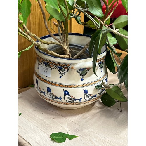 466 - 'HOYA CARNOSA' WAX PLANT IN A CERAMIC HARLEQUIN PLANT POT AND A POINSETTIA IN PLANT POT WITH BIRD DE... 