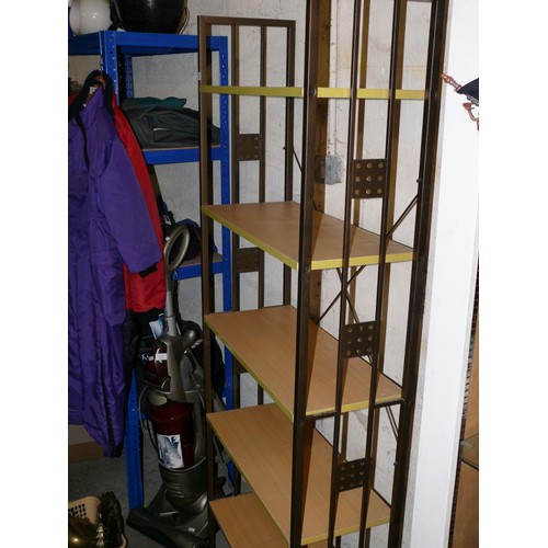 408 - RETRO SHELVING UNIT WITH YELLOW SHELVES AND METAL FRAME