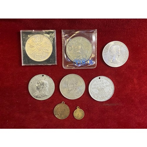 41 - Collection of commemorative coins and medallions, including Queen Vic diamond jubilee, George VI cor... 