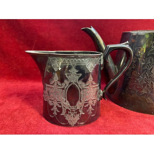 42 - Victorian silver plated tea pot, engraved with a foliate design. Marks on the underside for Lloyd, P... 