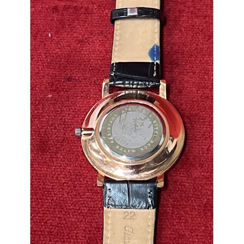 28 - GOOD REPLICA GENTS PATEK PHILIPPE WATCH ON BLACK LEATHER STRAP IN WORKING ORDER