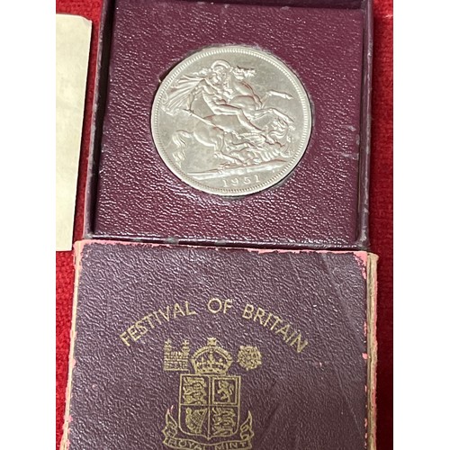 32 - 1951 FESTIVAL OF BRITAIN CROWN COIN WITH ORIGINAL BOX, OTHER EARLY COPPER COINS INC GEORGE III, WILL... 