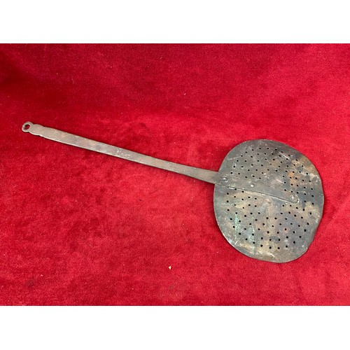 227F - Victorian pierced brass hearth skimmer ladle.