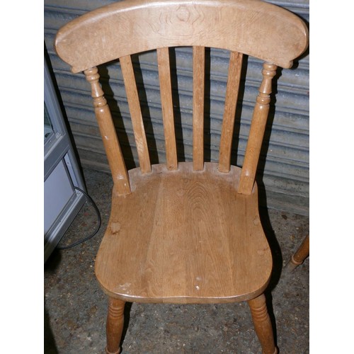 509 - A PAIR OF BEECH DINING CHAIRS WITH SPINDLE BACKS PLUS A FURTHER PAIR WITH SLAT BACKS