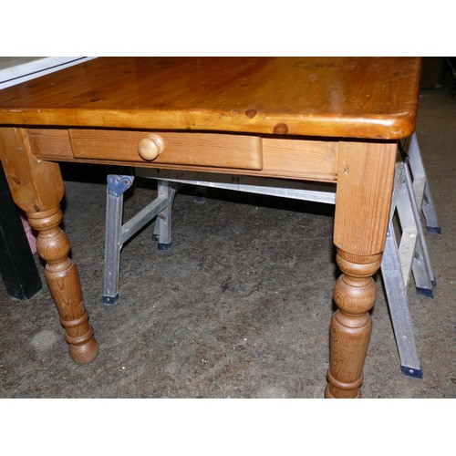 505 - VERY LARGE PINE FARMHOUSE TABLE 213CM X 91CM WITH TURNED LEGS