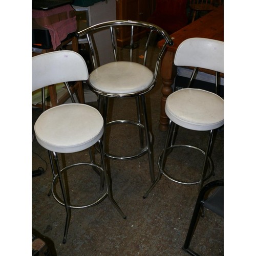 502 - 3 WHITE AND CHROME BAR STOOLS IN 2 DIFFERENT STYLES