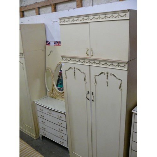 501 - LOUIS 14TH STYLE WARDROBE SET WITH 2 DOUBLE WARDROBES AND CHEST OF 5 DRAWERS WITH TRIPLE MIRROR AND ... 