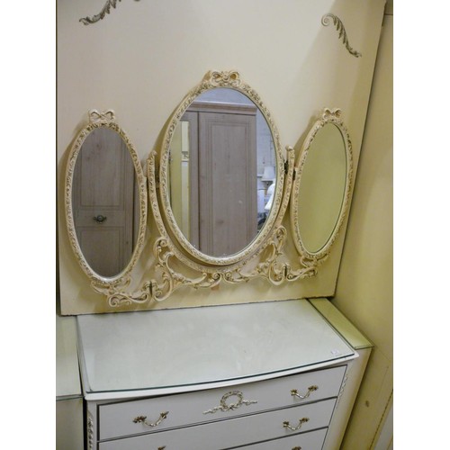 501 - LOUIS 14TH STYLE WARDROBE SET WITH 2 DOUBLE WARDROBES AND CHEST OF 5 DRAWERS WITH TRIPLE MIRROR AND ... 