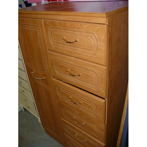 498 - RETRO CUPBOARD BY ALSTONS FURNITURE WITH SHELVES TO ONE SIDE AND 6 DRAWERS TO THE OTHER